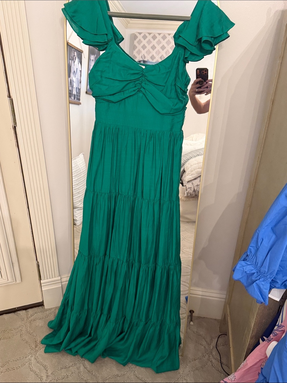 Flying Tomato Emerald Green like bee Maxi Dress with Ruffled Sleeves